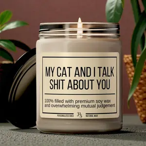 My Cat and I Talk Shit About You Candle, Cat Mom Gift, Funny Gift for Cat Owner, Soy Wax Scented Candle, Funny Cat Decor, Sassy Cat Gift Scented Soy Candle, 9oz