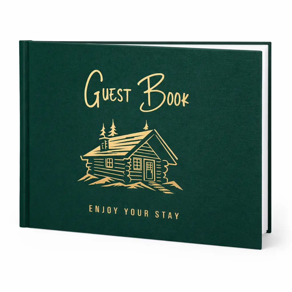 Guest Book for Vacation Homes -Green Linen Hardcover - Cabin Book - Visitor Log Book - Short Term Rental House- Airbnb Essentials for Hosts