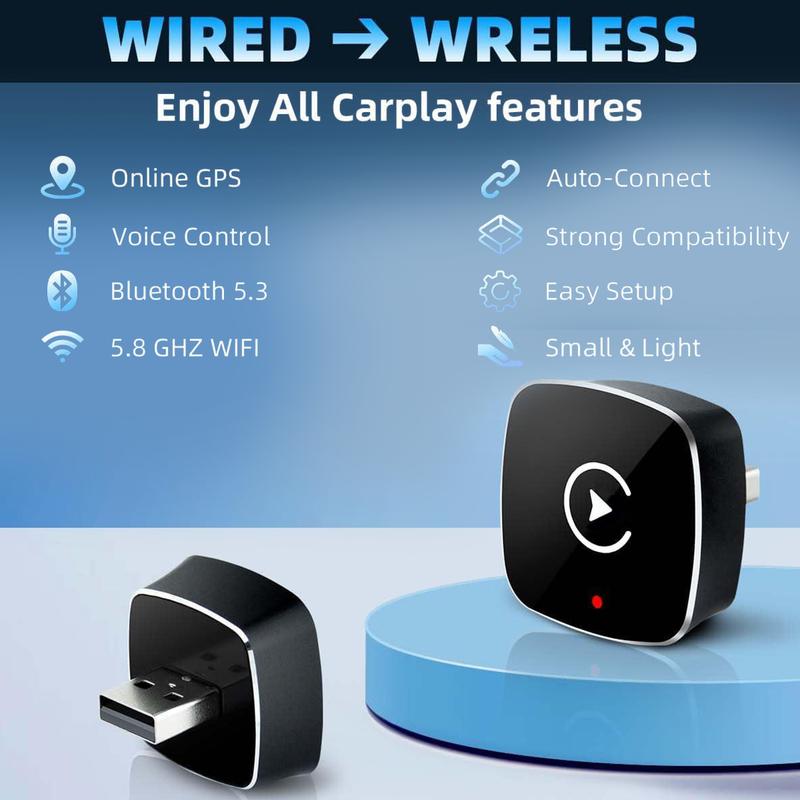 2 in 1 Wireless Apple CarPlay Adapter, for both Apple and Android,converts wired to wireless, suitable for factory wired CarPlay cars from 2017+ Black
