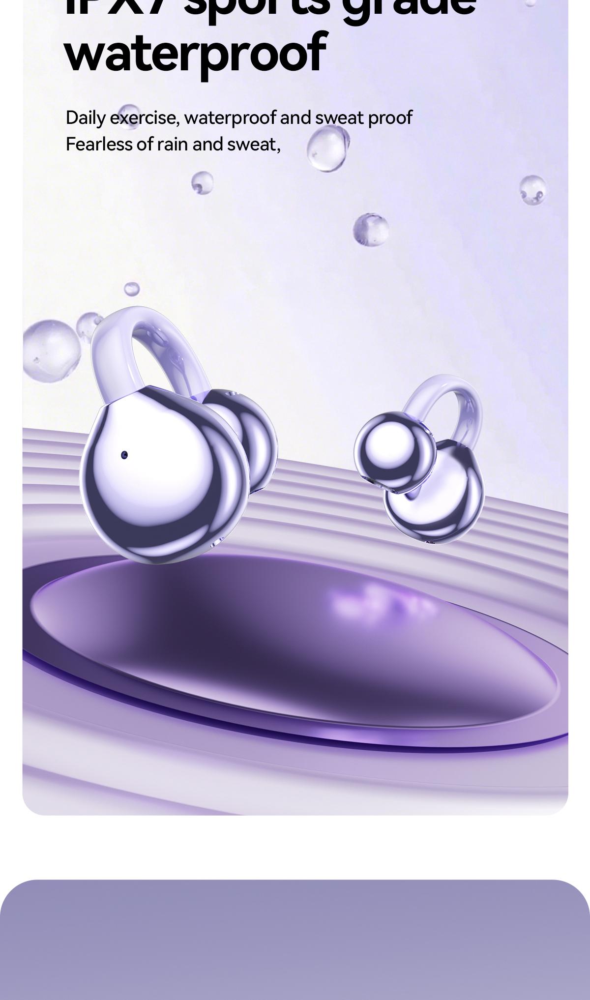 CHENRUIDA GL8 Clip On Wireless Headphones 2025 Bluetooth 6.0 DT6.0 Tech 360° Sound IPX7 Waterproof TWS Earbuds for Music Calls Sports Purple TWS Electronic