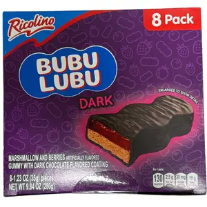 Ricolino Bubu Lubu Dark Marshmallow & Berries Gummy Candy with Dark Chocolate Coating – 8 Pack Box – 9.84 oz (280 g)