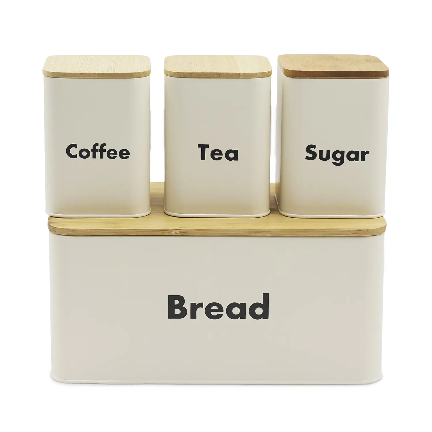 Plexon Kitchen Canister Set & Bread Box Set – 3-Piece Coffee Sugar Tea Canisters with Airtight Bamboo Lids or 4-Piece Bread Box with Canisters & Cutting Board Lid, Metal Countertop Food Storage Set