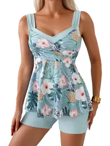 B2prity Tankini Swimsuits for Women Tummy Control Two Piece Modest Bathing Suits Floral Skirt Top with Boyshorts SummerVibes