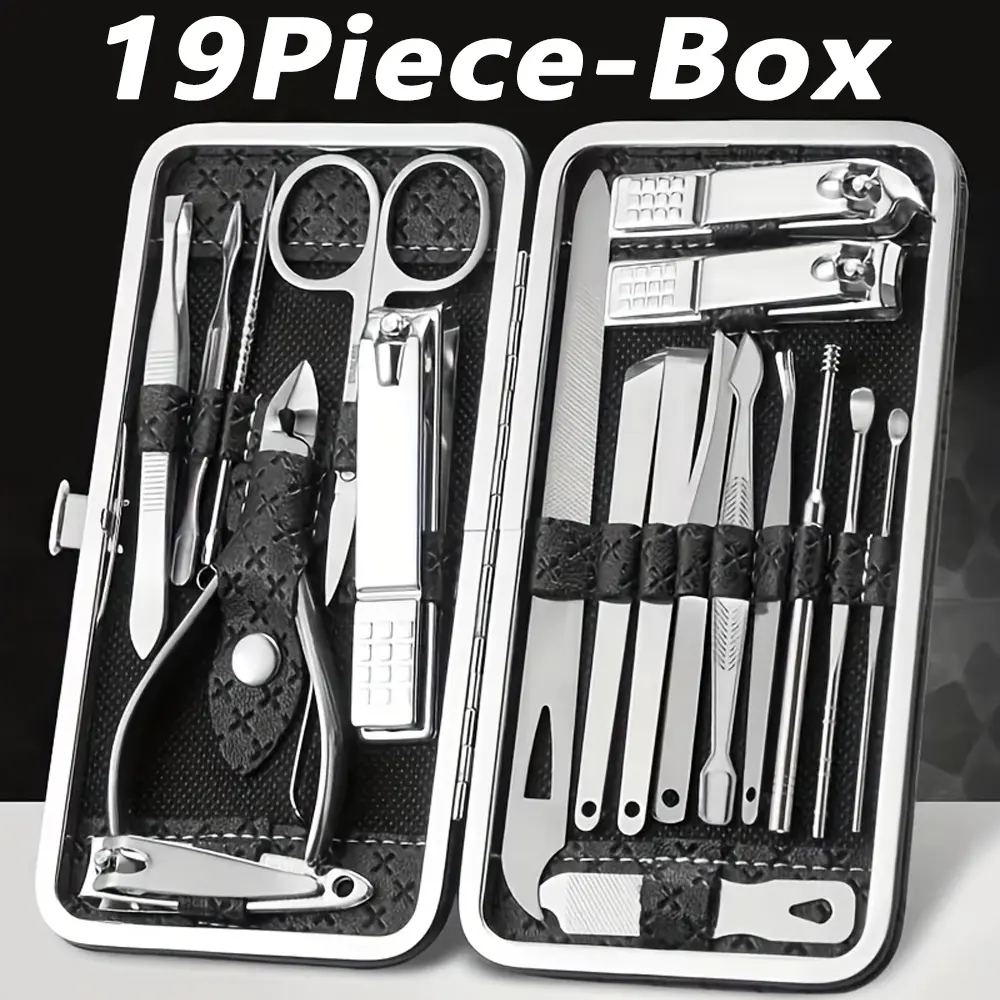 19PCS Professional Nail Care Kit – Stainless Steel Manicure Pedicure Set with Nail Clippers, Cuticle Trimmer & Nail File, Portable Grooming Kit for Men Women Home Travel