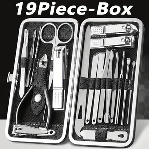 19PCS Professional Nail Care Kit – Stainless Steel Manicure Pedicure Set with Nail Clippers, Cuticle Trimmer & Nail File, Portable Grooming Kit for Men Women Home Travel