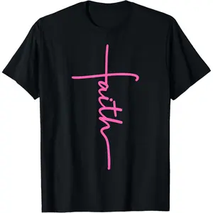 Christian Faith Cross Hot Pink Believers Christians Gift T-Shirt Cotton Top
