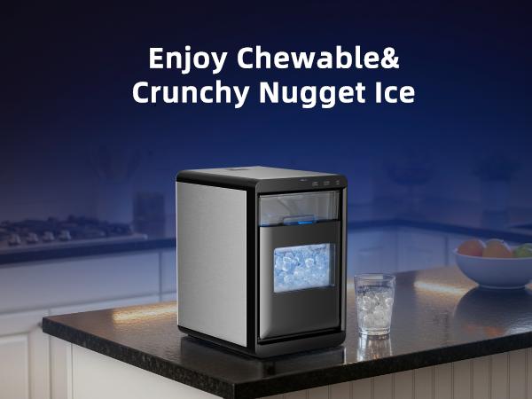 Antarctic Star Nugget Ice Maker, 10-15min quick make, 45Lbs/Day, Clear Visual double door, Self-Cleaning,24HTimer, Enhanced Insulation for various beverages/Fresh/Direct consumption,for Home/Office/Bar/Party Icemakermachine