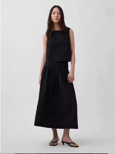 Poplin Drop-Waist Maxi Skirt Color True Black