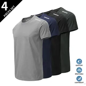 Pack of 4 – Men’s casual athletic T-shirts made from quick-dry summer fabric; lightweight, breathable men’s fitness training short-sleeve T-shirt suitable for sports, outdoor activities, and casual wear.