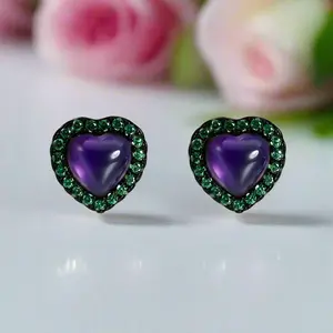 1.56Ct Amethyst Heart Small Stud Earrings