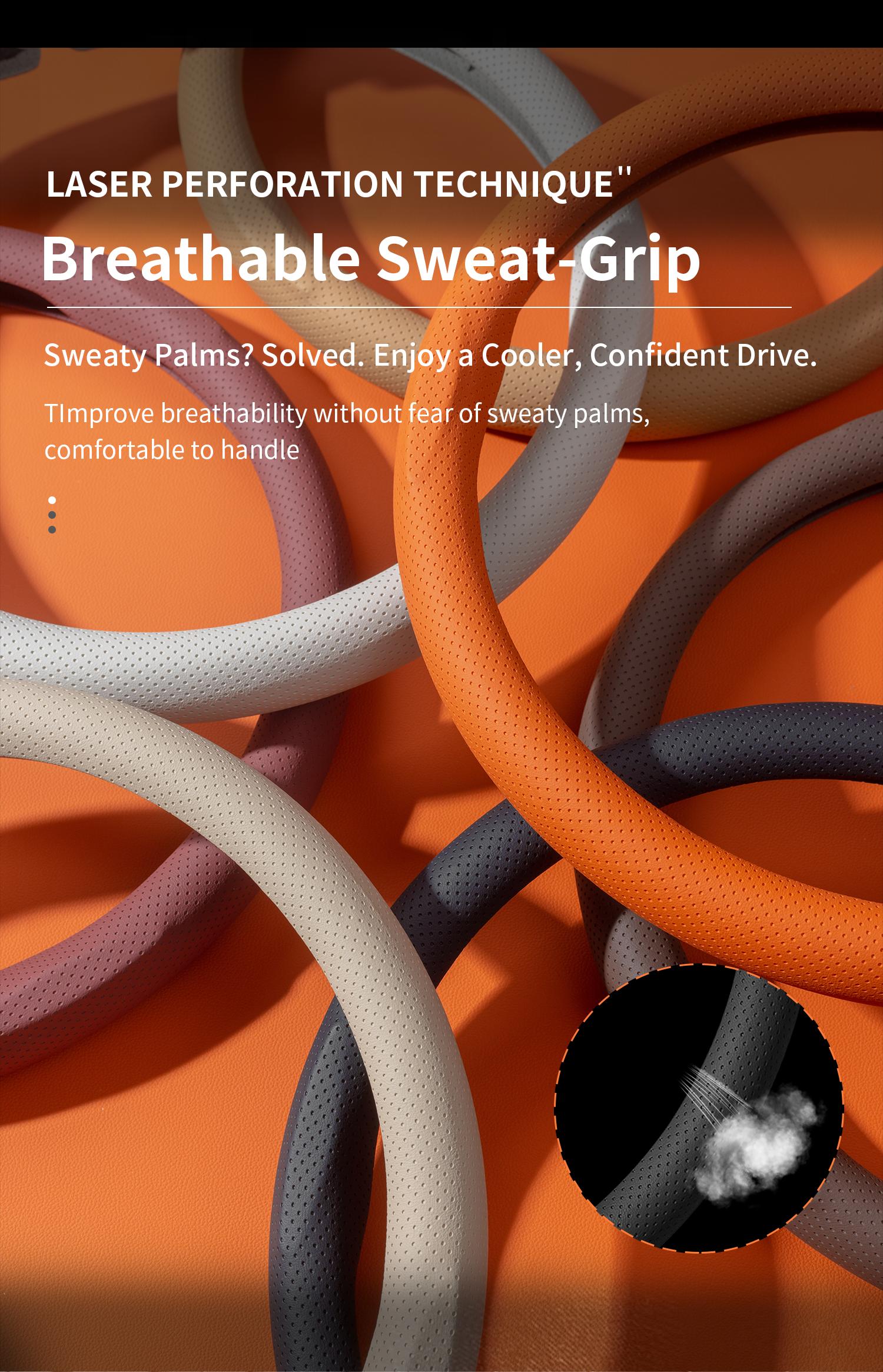 Jeep Wrangler Steering Wheel Cover for Men, Fits Grand Cherokee, 8D Heavy Duty Leather Grip, Cool Truck Stuff, Anti-Slip Handle Protector Accessories