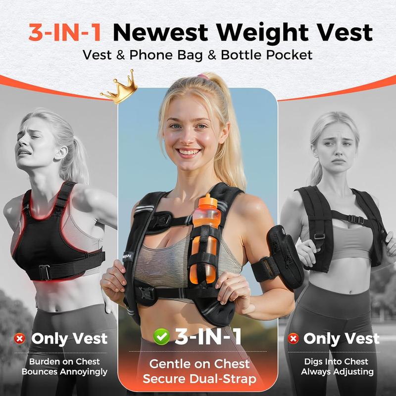 2026 FEIERDUN 3-IN-1 Weighted Vest Kit with Phone Holder & Water Pocket, 8lb/12lb/20lb Chest-friendly Vest for Running, Walking, Workout, Fitness, Cardio, Training & Strength Building