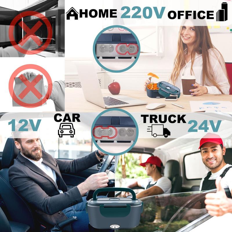 Black Square Digital Display Electric Lunch Box 80W High Power 1.8L Food Grade Stainless Steel Multi Voltage 12V24V110V Portable Sealed for Car Office Outdoor Picnic Camping