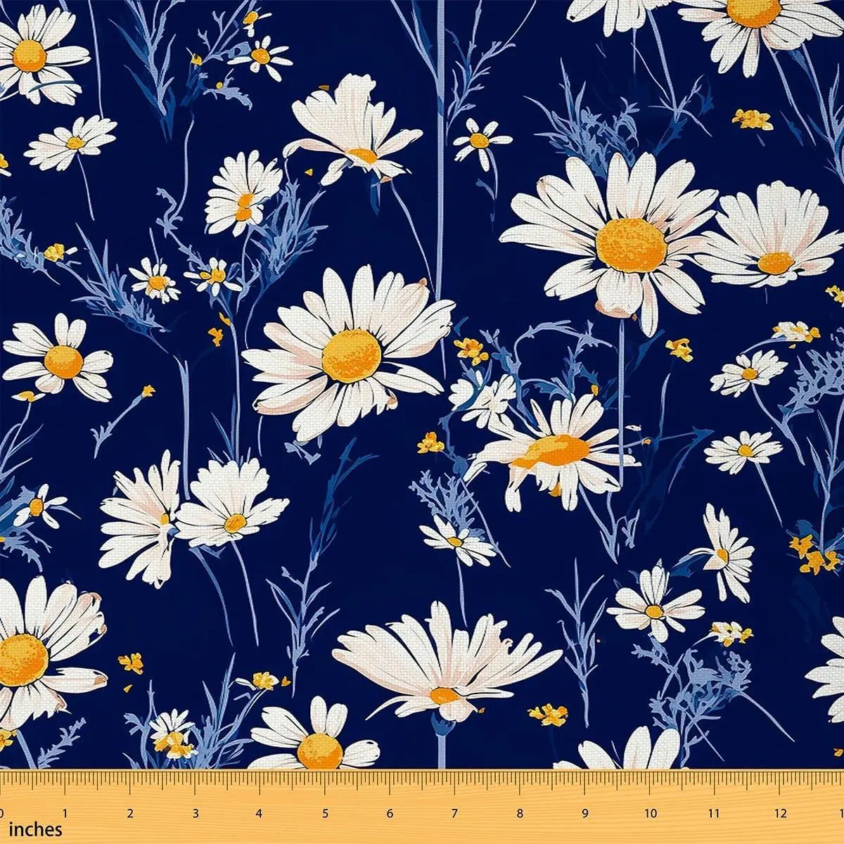 Feelyou Navy Blue Daisy Polyester Flannel Fabric by the Yard - Soft, Waterproof, Botanical Floral Garden Plant Printed Decorative Upholstery for Chairs, Natural Theme Indoor/Outdoor Home Room Decor,sohochic