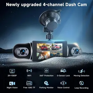 4 Channel Dash Cam with Front Rear Left Right Cameras, 360° Car Camera System for Driving & Parking, Night Vision, Parking Monitor, G-Sensor, Loop Recording, Multi-Camera Dashcam+64GB Card