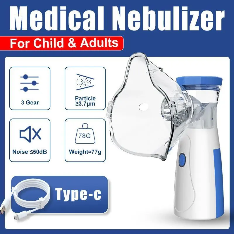 Handheld Mesh Nebulizer - Portable Nebulizer Machine (0.2 lbs), Under 20dB Quiet Mode, 3 Micron Ultra-Fine Mist, Type-C USB Charging Cable, Dual Modes, Quick Atomization, Travel-Ready Size for Adults' Sudden Breath Needs (White)
