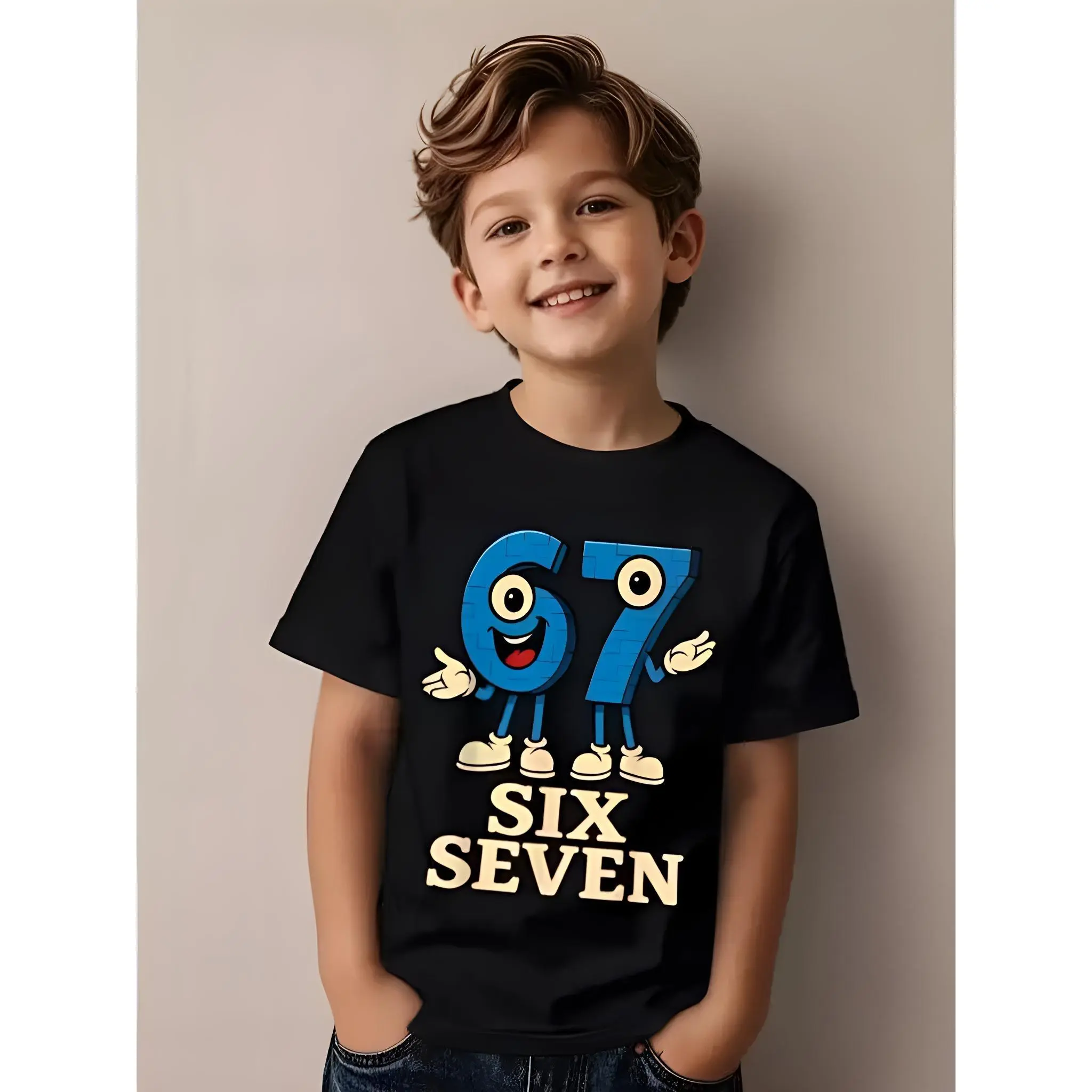 Kids' 6-7 Number Funny Graphic Tee - Unisex Crew Neck Short Sleeve Cute Top, All-Season Casual School Wear, Christmas Stocking Stuffer for Teens, Funny Graphic Tees, Cute Tops, Short Sleeves, All Seasons, Custom Number Shirt, Shirts, 6–7 Brainrot Fun
