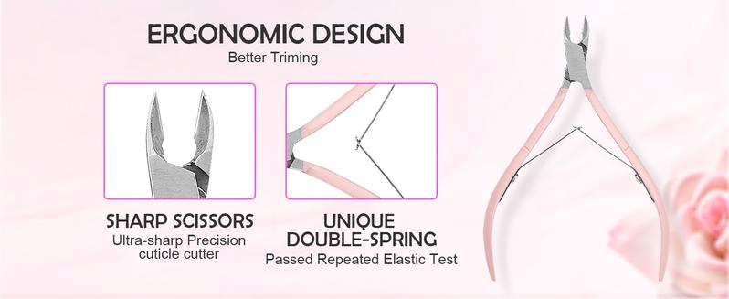 Makartt Cuticle Trimmer with Cuticle Pusher, 3 PCS Pink Nail Cuticle Nipper Professional Pedicure Manicure Tools with Stainless Steel Dual End Pusher, Nail Scraper Nail Care Nail Art