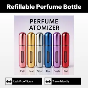 Buy 1 get 5 Refillable Perfume Bottles with Leak-Proof Fine Mist Sprayer - PVC-Free Travel Size (0.17 oz/5 ml), Metal Cap - Suitable for Perfume - Ideal for Travel, Home - Essential Travel Storage Container for Perfume Bottles