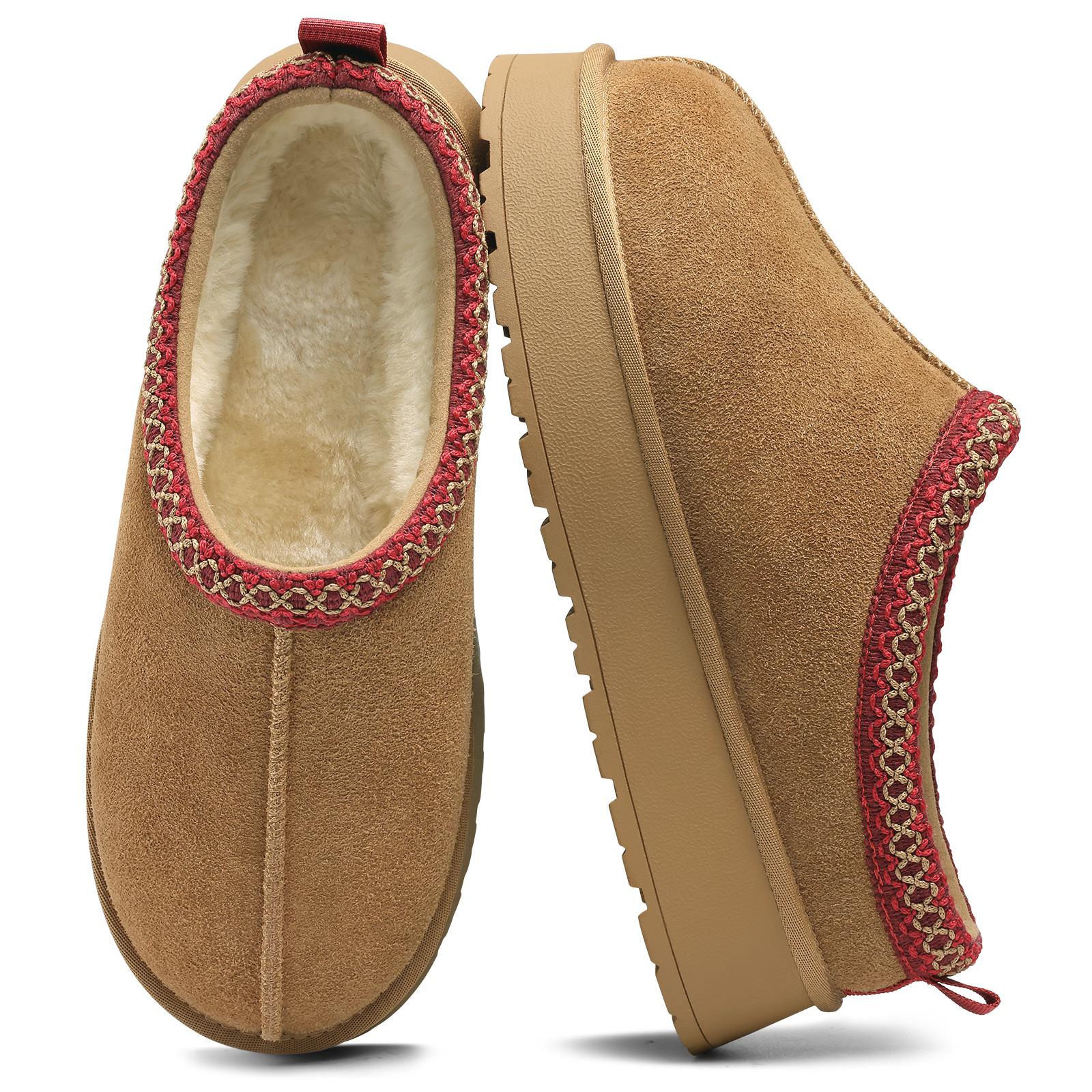 KIDMI Womens Suede Braided Slippers Mini Boots with Fluffy Fur Lining Short Ankle Boots for Autumn Winter Warm Casual Comfort Shoes Outdoor Waterproof House Shoes