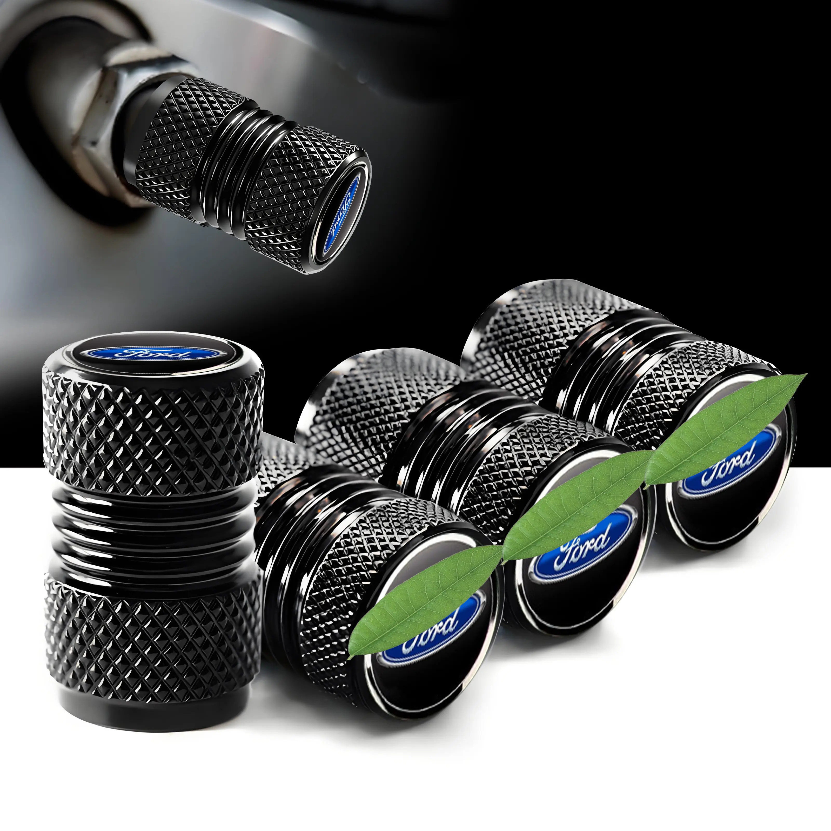 Ford-Compatible 4-Piece Aluminium Alloy Valve Caps Set, Corrosion-Resistant, Dustproof, Waterproof, Durable Metal Auto Replacement Parts with Valve Protection, Car Accessories, Accessories for Car
