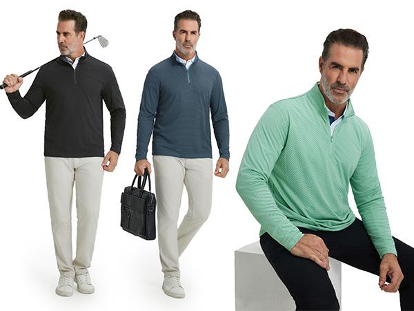 MAELREG Quarter Zip Pullover Men Jacquard Dry Fit Moisture Wicking Long Sleeve Golf Casual Stretch Sweatshirts For Men