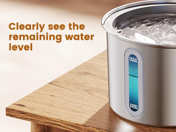 oneisall Cat Water Fountain with 3 Replacement Filters,304 Stainless Steel,  2L/67oz Automatic Water Fountain for Cats , Visual Water Level Window with LED,Gift for Pet
