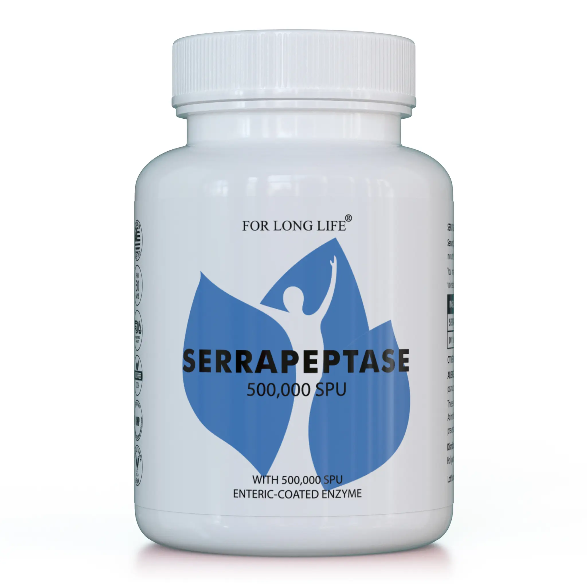 Serrapeptase Dietary Supplement - 500,000 SPU Ultra Potency Natural Healthcare Systemic Enzyme, Enteric-Coated Vegan Formula, 60 Capsules (60-Day Supply)
