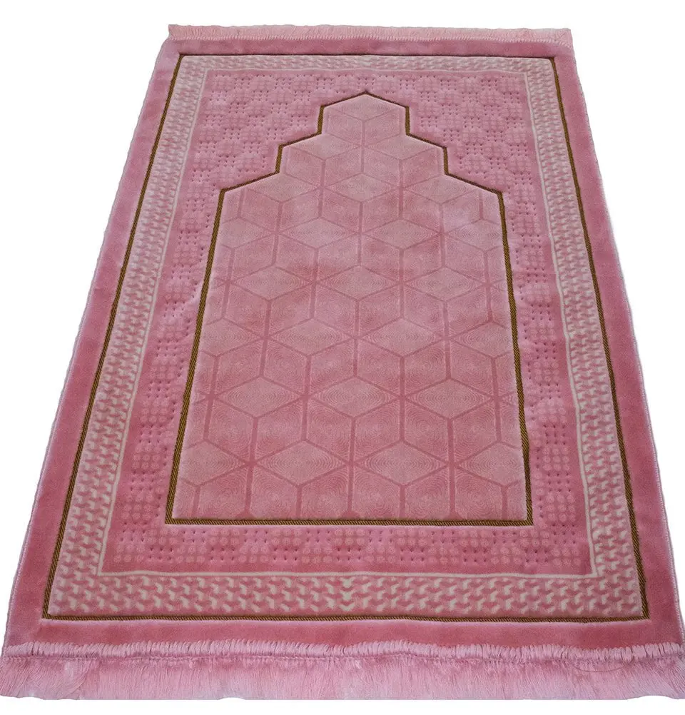 Double Plush Wide Extra Large Prayer Rug - Geometric Noor Pink