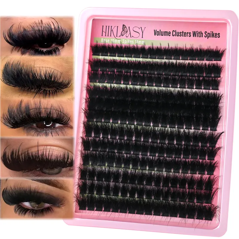 Thick Full Dramatic Lash Clusters With Spike Pre-spikes,300D Spiky Volume Lash Clusters Fluff,14-24mm Long False Eyelashes Reusable,Locked Band No Shedding Mink Cluster Lashes By Hiklasy