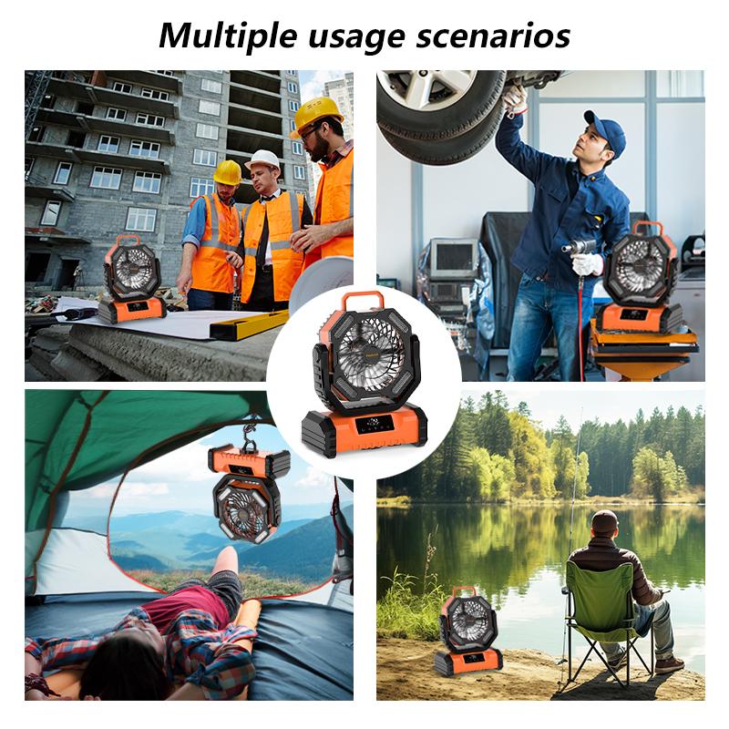 Featwell Portable Camping Fan Rechargeable 20000mAh Battery Operated with LED Lantern 5 Wind Speeds 4 Timer Modes Ideal for Picnics Fishing RVs Workplaces Power Outages Hurricanes