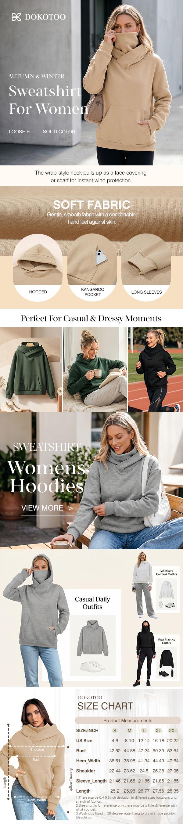 Dokotoo Oversized Hoodies for Women Casual Long Sleeve Solid Pullover Sweatshirts with Pocket