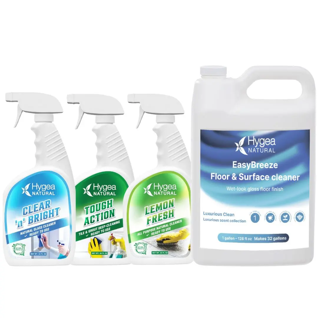 Hygea Natural Bathroom Cleaning Kit - Eco-Friendly Solutions for Soap Scum Grime & Odors - Includes Lemon Fresh, Clear 'n Bright, Tough Action & EasyBreeze Cleaners