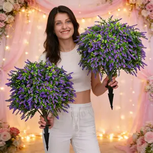 DLDA 2-Pack 24" Faux Boxwood Lavender Topiary UV Resistant Outdoor Porch Front Door Decor Easy Setup All Season Home Planter