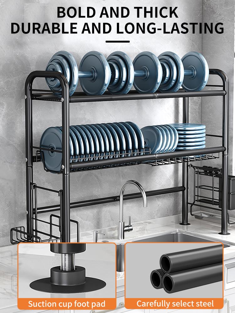 【Holiday Deals】MiAoli Over Sink Rack Kitchen Over The Sink Dish Drying Rack Organizer Large Space Saving Dish Drainer Countertop Dishes Rack On Counter Caddy Utensil Metal Organizer 1&2 Tiers