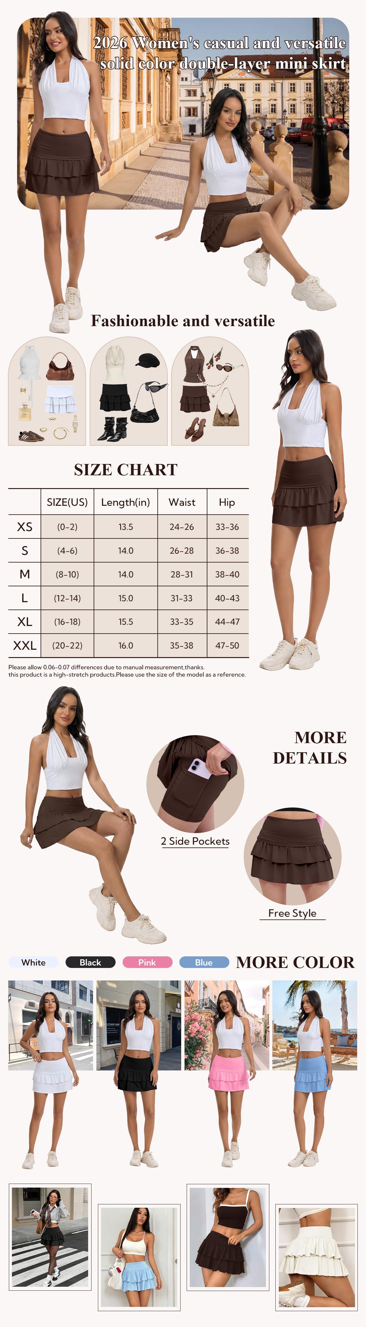 FireSwan 2026 Women's casual and versatile solid color   double-layer mini skirt Breathable Skorts High Waist Skorts Minimalist