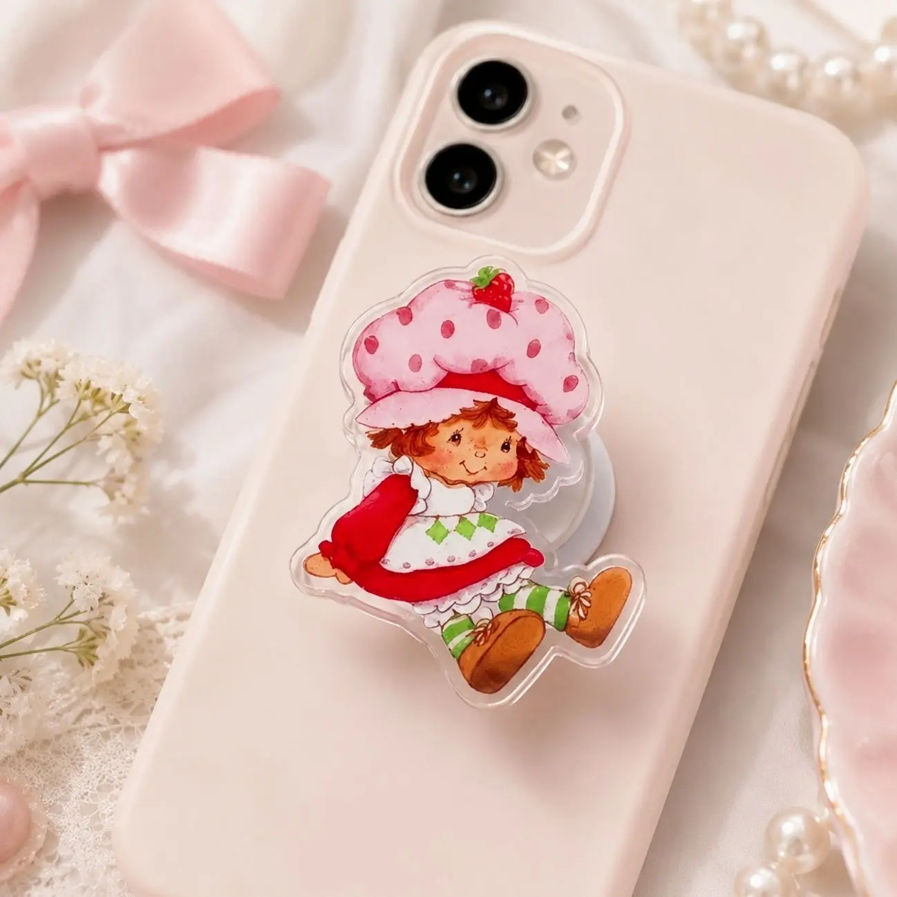 Vintage Strawberry Girl Magnetic Phone Grip | 3-Inch Kawaii Phone Stand