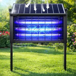 Triple-Tube Solar LED Bug Zapper 30W, Weatherproof IPX4 Outdoor Electronic Mosquito Trap Auto Turns On at Dusk for Garden Patio Backyard Summer Insect Elimination