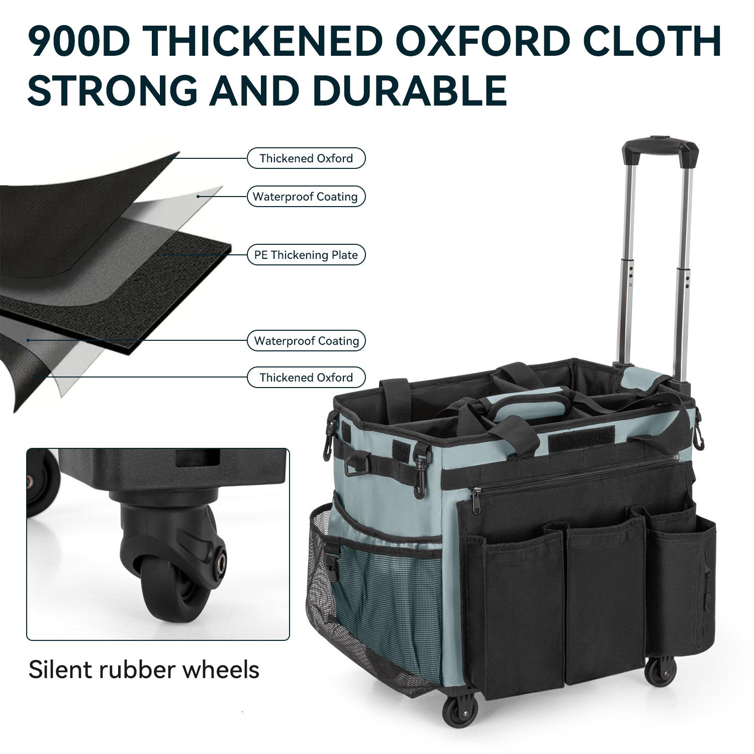 Cleaning Caddy Bag with Wheels, Extra Large Rolling Cleaning Caddy Bag with Detachable Trolley for Housekeepers, Water Resistant Cleaner Supplies Organizer with Wheels for Kitchen, Tool Organizer