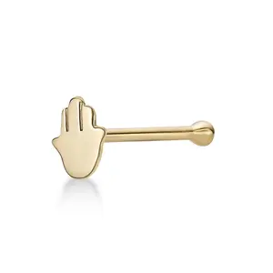 14K Gold Hamsa Nose Stud - 20G