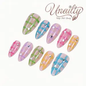 Unailty | Candy Grid | Professional Salon-Quality Handmade Press-On Nails | High-Strength & Durable | Reusable