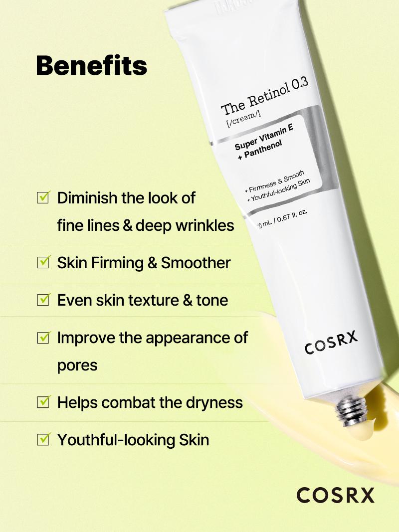 [COSRX Official] The Retinol 0.3 Cream (20ml) | 0.3% PURE RETINOL BOOST SKIN ELASTICITY & FIGHTS FINE LINES, EYE WRINKLES Comfort Skincare