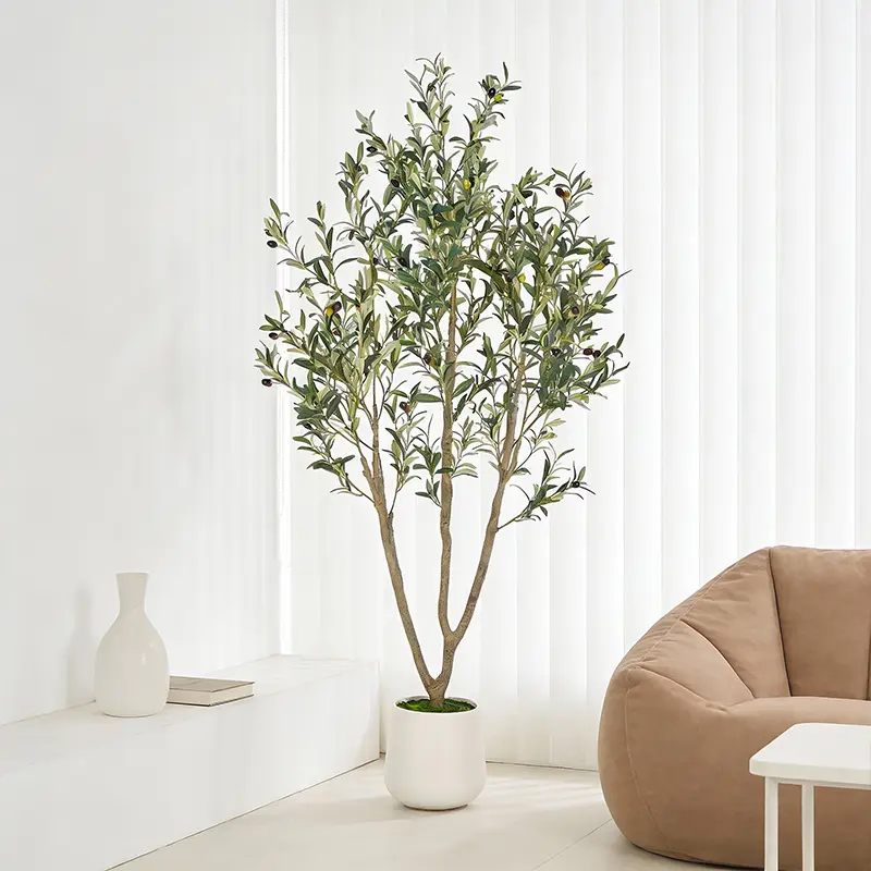 Artificial Olive Tree (5 ft / 6 ft / 7 ft) — Indoor Faux Olive Tree with Tall White Planter — Realistic Faux Plant featuring Natural Wood Trunk and Lifelike Fruit — Ideal for Home and Office Decor.,dorm decor,dorm room decor