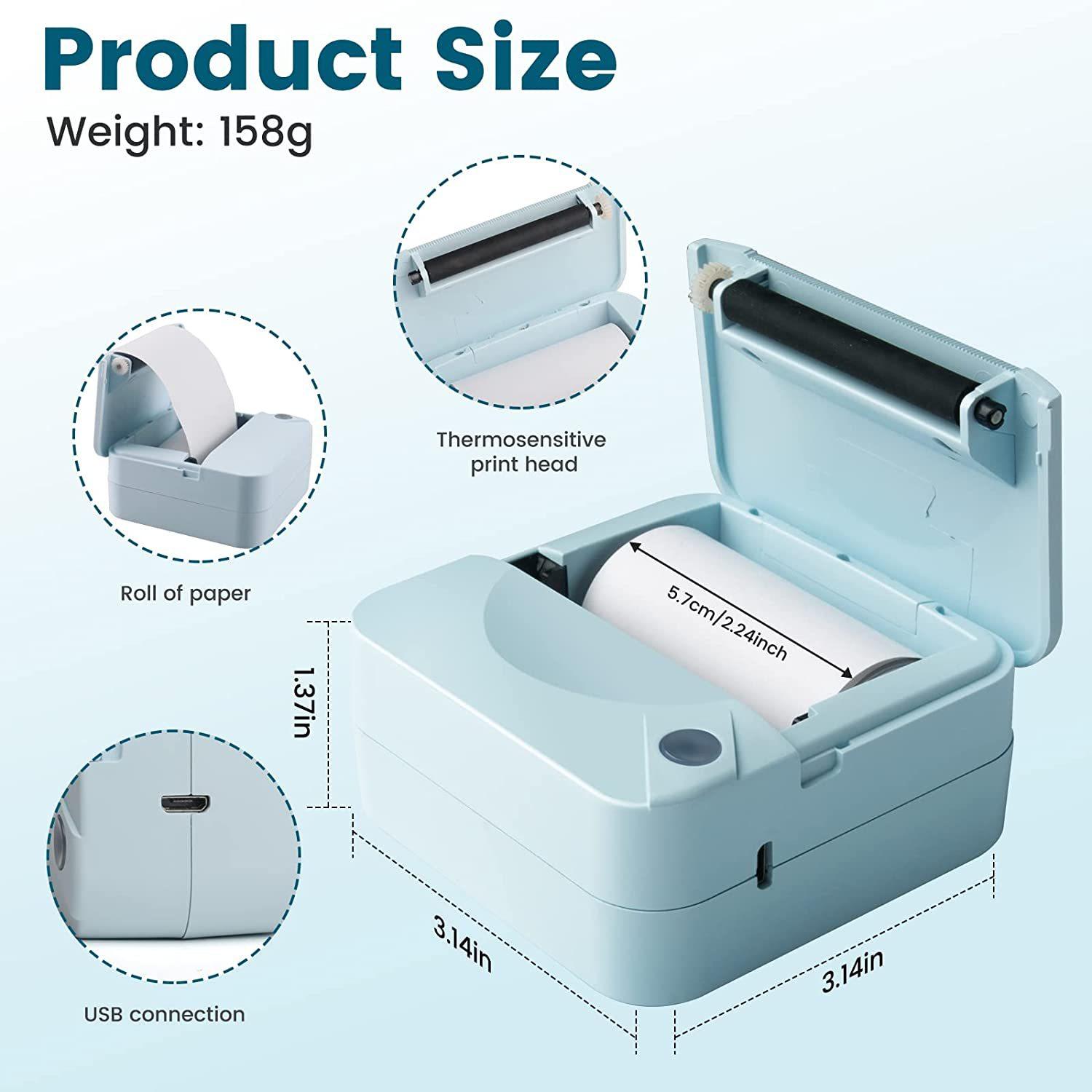 Portable Mini Printer, 1 Set USB Rechargeable Wireless Thermal Printer with Print Paper, Portable Photo Printer for Home Office School [0]