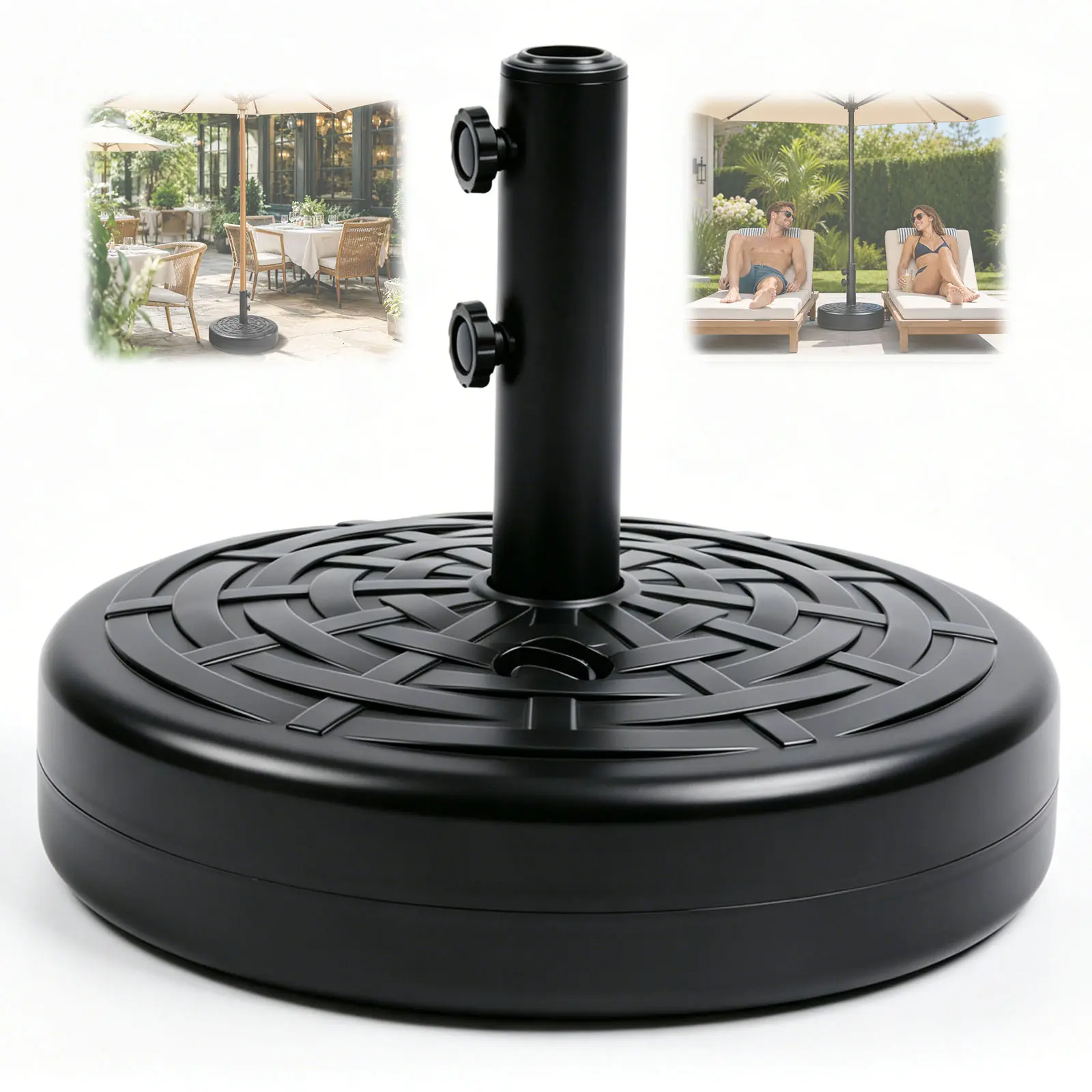 50lbs Heavy-Duty Patio Umbrella Base Stand, 17.7in Steel-Holder Water/Sand-Fillable Stand for Outdoor Poolside Large Parasol Shade Support