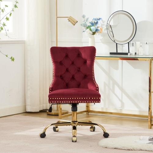 Bellemave Velvet Upholstered Tufted Button Office Chair with Golden Metal Base Adjustable Swivel Desk Chair Deep Seat Cushion Handcrafted Nailhead Trim