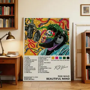 Beautiful Mind Rod Wave Album Canvas Poster Painter Living in Art Deco Strong Wall Design Painting Hallway Bedroom Living Room Decorated Poster