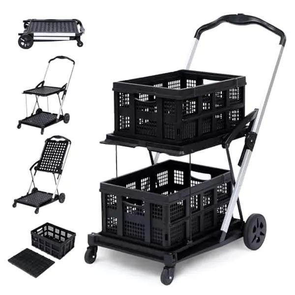 FairOnly Portable Folding Trolley - Multi-Use Collapsible Indoor Furniture Cart with Storage Gate, Grocery Cart on Wheels