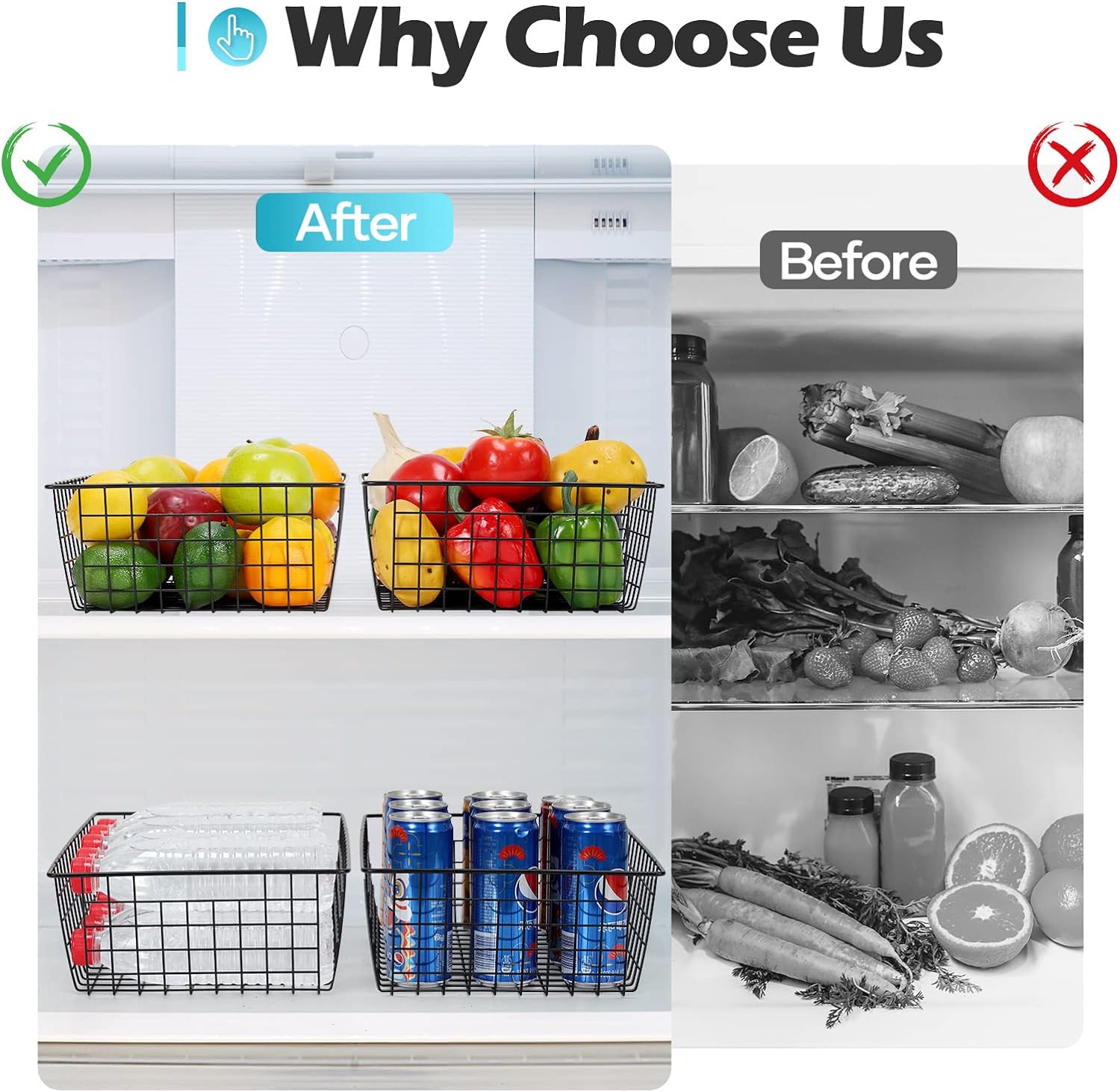 4 Packs Wire Storage Baskets, Premium Large Metal Wire Storage Bin Pantry Organization and Storage Freezer Organizer for Home Office Kitchen Wall Room