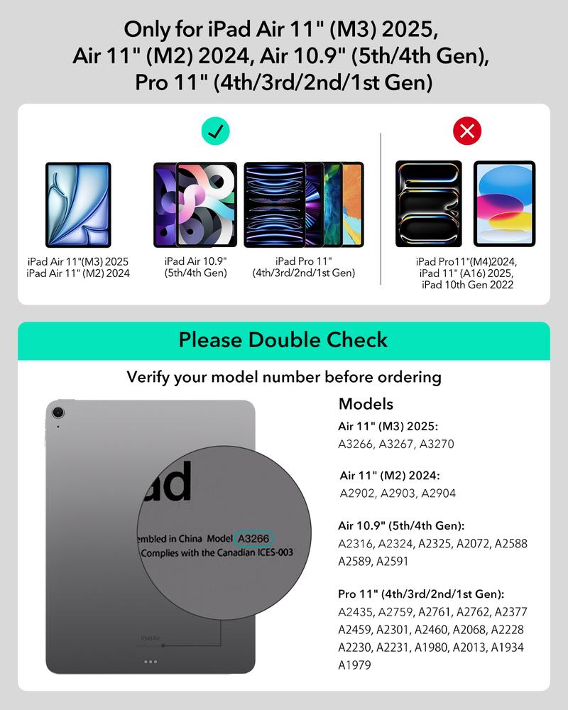 ESR iPad Air 11/13 inch Keyboard with Magnetic Cover,iPad A16/10th Gen Keyboard,Easy-Set Floating Cantilever Stand,Precision Multi-Touch Trackpad, Backlit Keys,Adjustable Viewing Angle